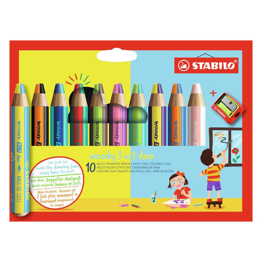Stabilo woody 3 in 1 duo - multitalent kleurpotlood - set 10 st. + puntenslijper