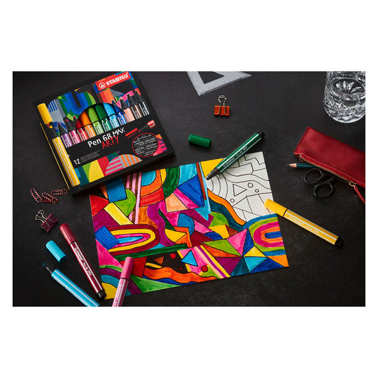Stabilo pen 68 max arty - viltstift met dikke beitelpunt - set 12 stuks
