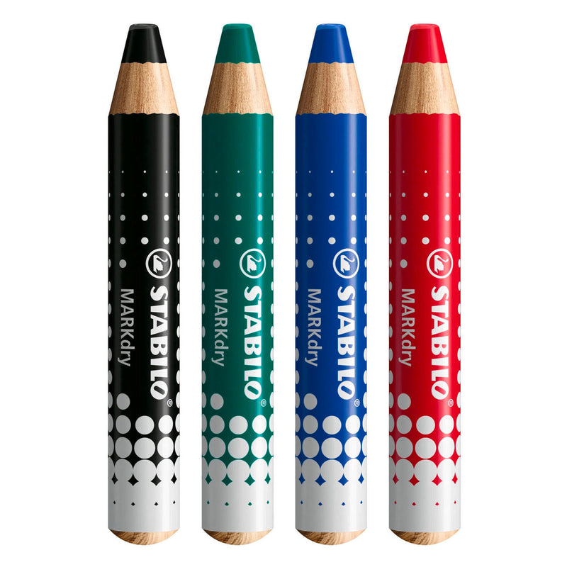Load image into Gallery viewer, Stabilo markdry set van 4 whiteboard potloden, puntenslijper en reinigingsdoekje
