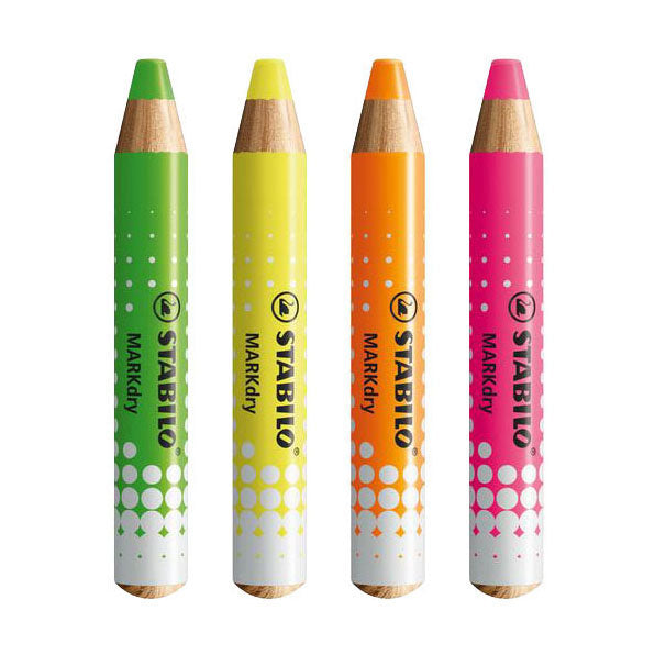 Load image into Gallery viewer, Stabilo markdry neon set van 4 whiteboard potloden, puntenslijper en reinigingsdoekje

