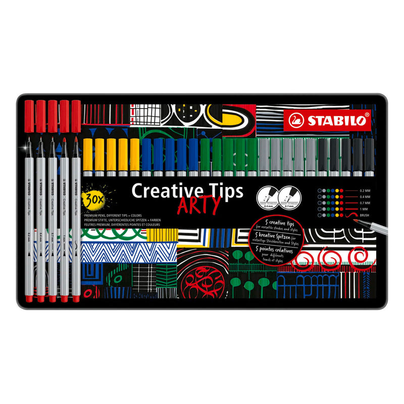 Load image into Gallery viewer, Stabilo creative tips arty pennen klassieke kleuren in metalen etui - 30dlg.
