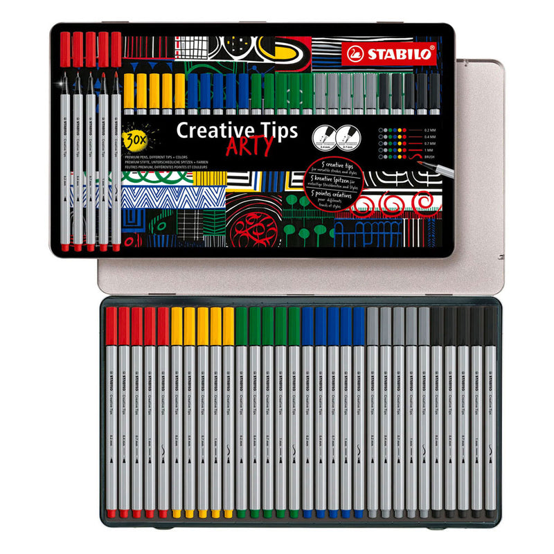 Load image into Gallery viewer, Stabilo creative tips arty pennen klassieke kleuren in metalen etui - 30dlg.
