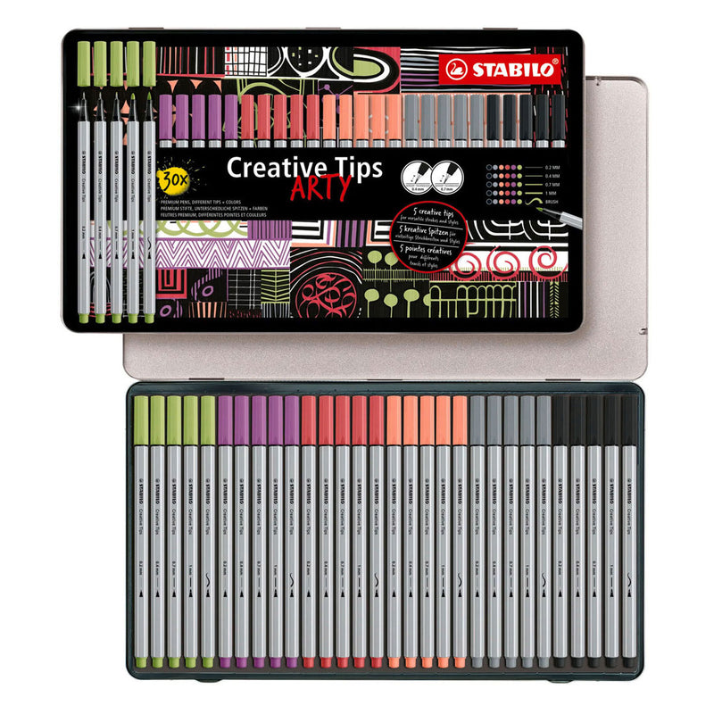 Load image into Gallery viewer, Stabilo creative tips arty pennen pastel kleuren in metalen etui - 30dlg.
