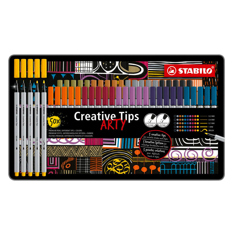 Load image into Gallery viewer, Stabilo creative tips arty pennen in metalen etui - 50dlg.
