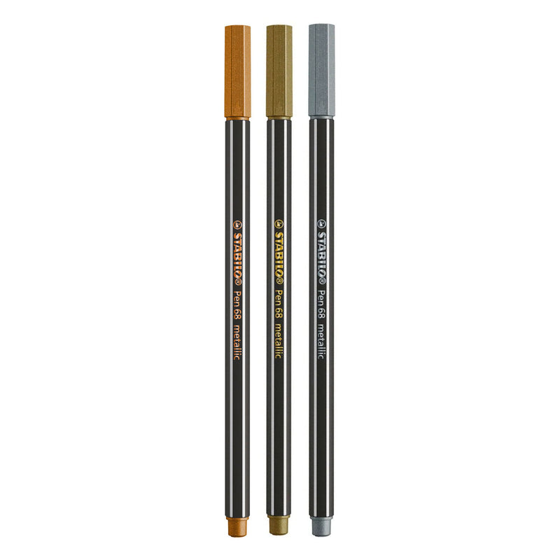 Load image into Gallery viewer, Stabilo pen 68 metallic viltstiften zilver goud koper - 3dlg.
