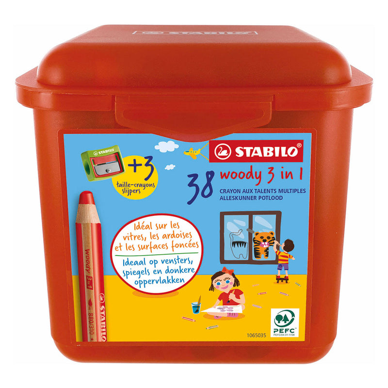 Load image into Gallery viewer, Stabilo woody 3in1 multitalent kleurpotloden in kunststof doos - 38dlg. met 3 puntenslijpers
