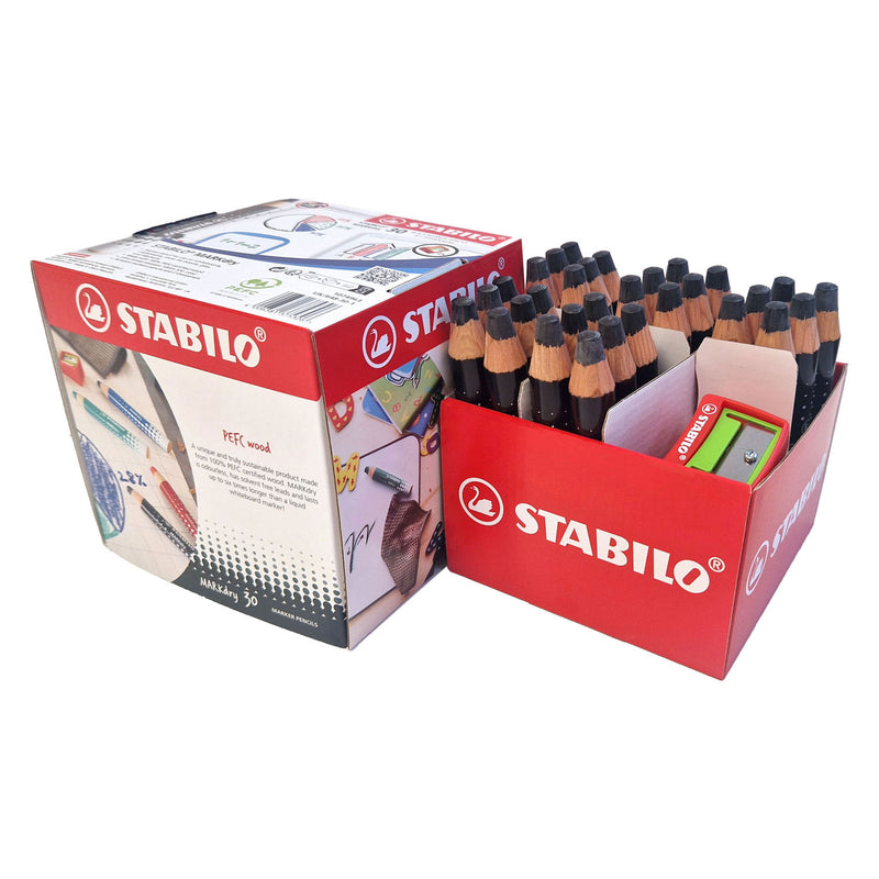 Load image into Gallery viewer, Stabilo markdry schoolverpakking whiteboardpotloden zwart - 30st. met 2 puntenslijpers
