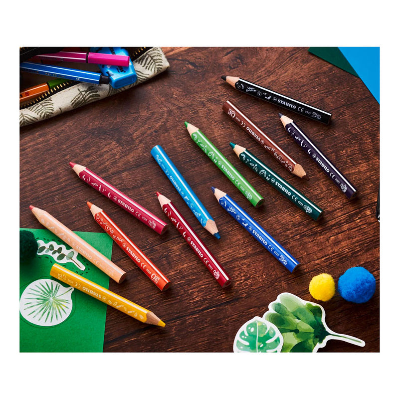 Afbeelding laden in galerijviewer, Stabilo trio thick - driekantige kleurpotloden met extra dikke kern - animal vibes - etui met 12 kleuren
