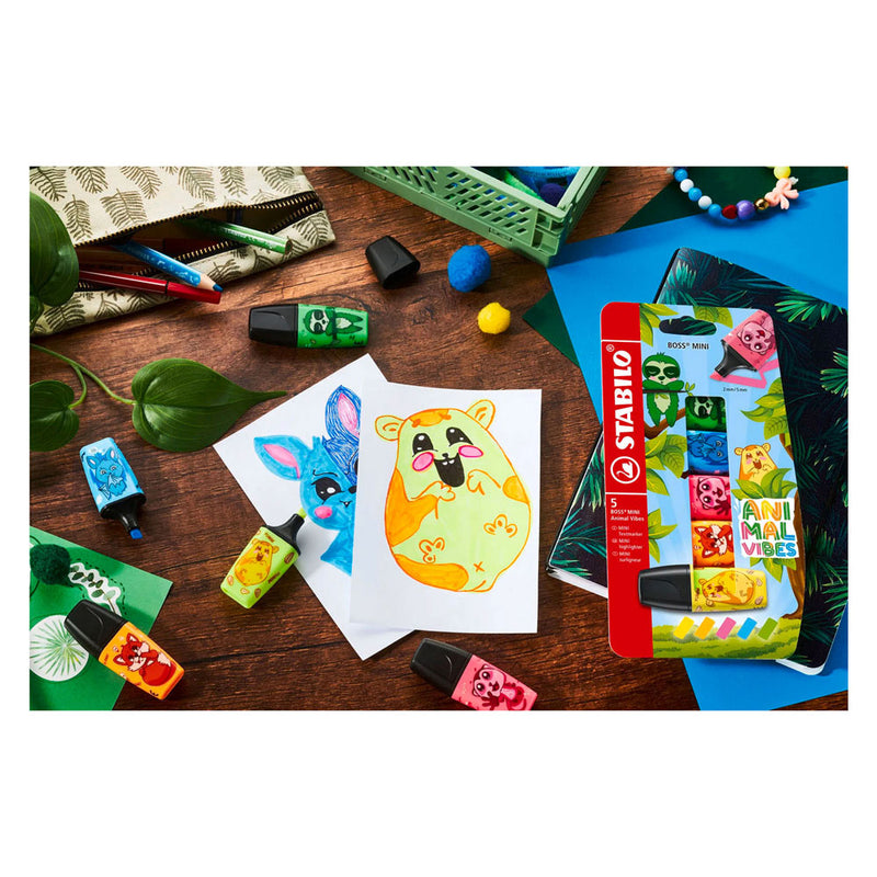 Load image into Gallery viewer, Stabilo boss mini - markeerstift - animal vibes - etui met 5 kleuren
