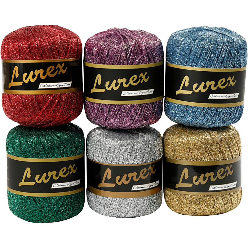Lurex glitter garen, l: 160 m, diverse kleuren, 6x25 gr 1 doos