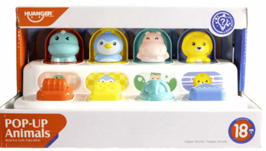 Jonotoys kidsfun baby pop up dieren interactief speelgoed kleurrijk.