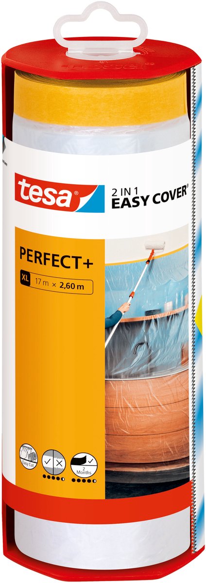 Load image into Gallery viewer, Tesa easy cover perfect+ dispenser xl beschermfolie met washi tape – 17m x 2,60m
