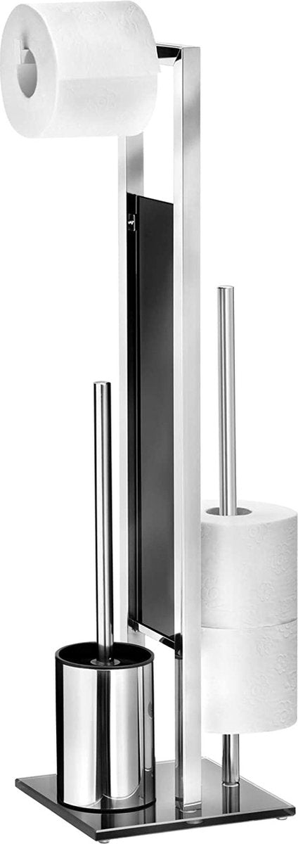 Wenko toiletbutler rivalta rvs glanzend - toiletborstel met houder, toiletrolhouder en reserverolhouder vrijstaand