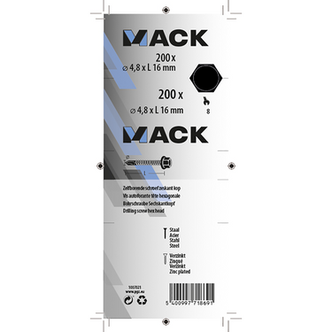 Mack 1007021 - zelfbor. schroef zeskant 200 200 st 4,8x16mm | 5 stuks