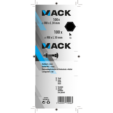 Mack 1007058 - houtbout + moer verzinkt 100 st 8 x 30 mm | 4 stuks