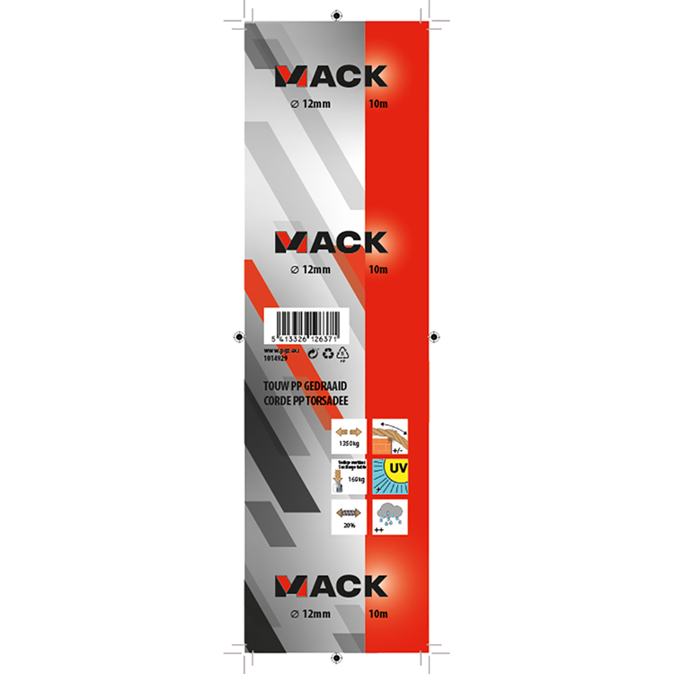 Load image into Gallery viewer, Mack 1014929 - pp gedraaid oranje streng 12mm 10m | 5 stuks
