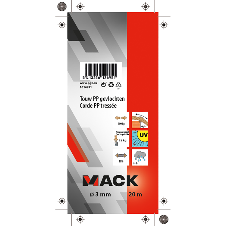 Load image into Gallery viewer, Mack 1014931 - pp gevlochten wit blauw streng3mm 20m | 5 stuks
