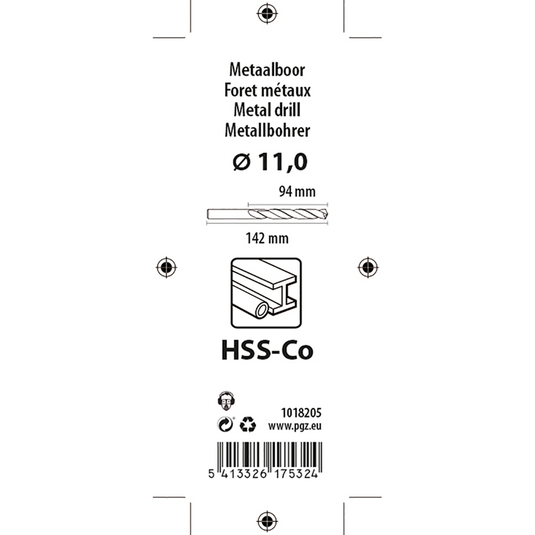 Mack 1018205 - metaalboor hss co5% din 338 ø 11,0 x 142 mm | 5 stuks