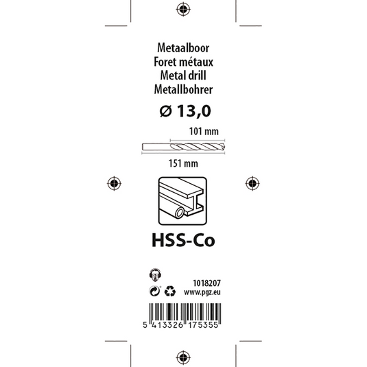 Mack 1018207 - metaalboor hss co5% din 338 ø 13,0 x 151 mm | 3 stuks
