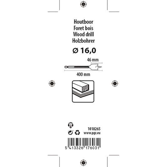 Mack 1018265 - platte houtboor din 7487 ø 16,0 x 400 mm | 5 stuks