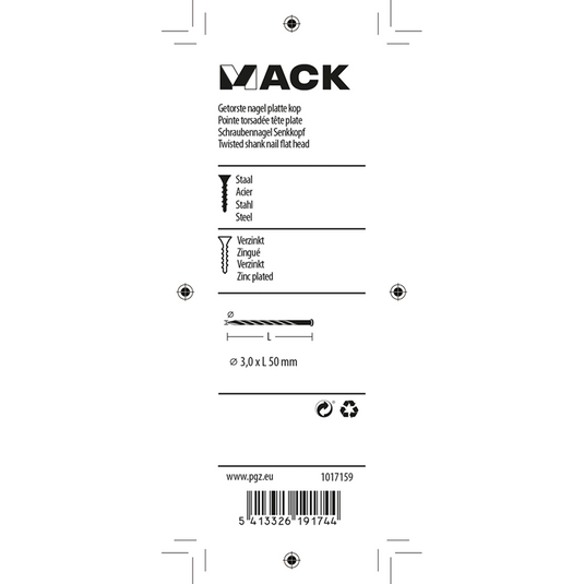 Mack 1017159 - getorste nagel pk verzinkt 135gr 3,0 x 50 mm | 5 stuks