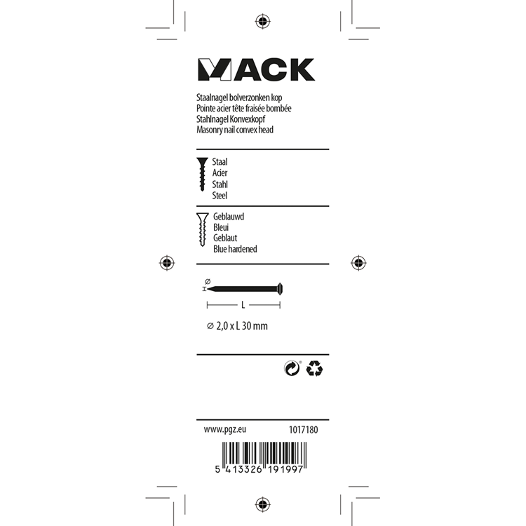Load image into Gallery viewer, Mack 1017180 - staalnagel bvk staal geblauwd 45 gr 2,0 x 30 mm | 10 stuks
