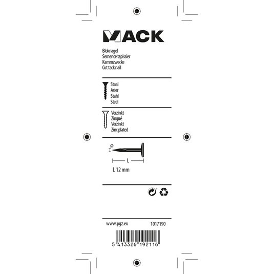 Mack 1017190 - bloknagel staal verzinkt 50 gr12 mm | 10 stuks