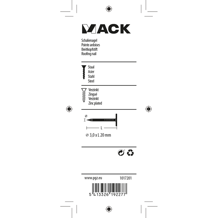 Afbeelding laden in galerijviewer, Mack 1017201 - schalienagel staal verzinkt 100 gr 3,0 x 20 mm | 5 stuks
