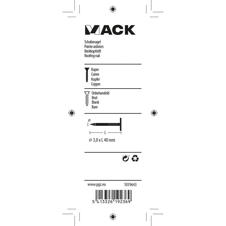 Load image into Gallery viewer, Mack 1019643 - schalienagel koper 30 gr 3,0 x 40mm | 10 stuks

