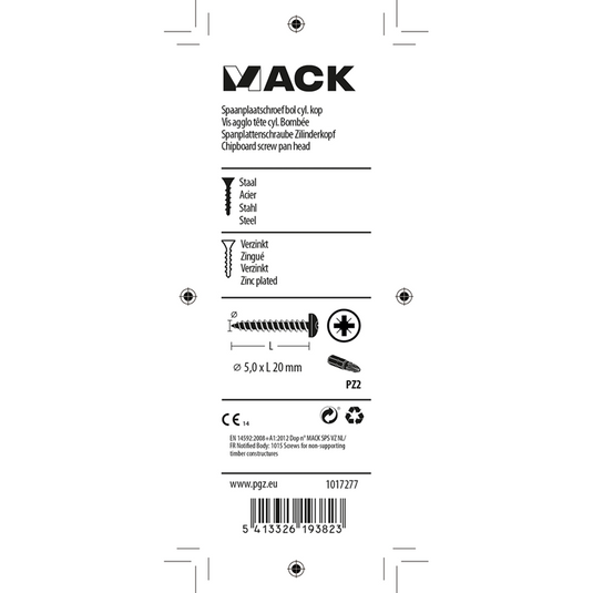 Mack 1017277 - spaanplaatschroef cylkop geelverz.20 st 5,0 x 20 mm | 10 stuks
