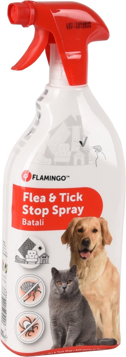 Flamingo vlooienspray – batali vlo teek stop spray 800ml – anti-parasietenspray – tegen vlooien – teken en mijten – met dimethicone – zonder insecticide – voor mand en tapijt – gemaakt in europa
