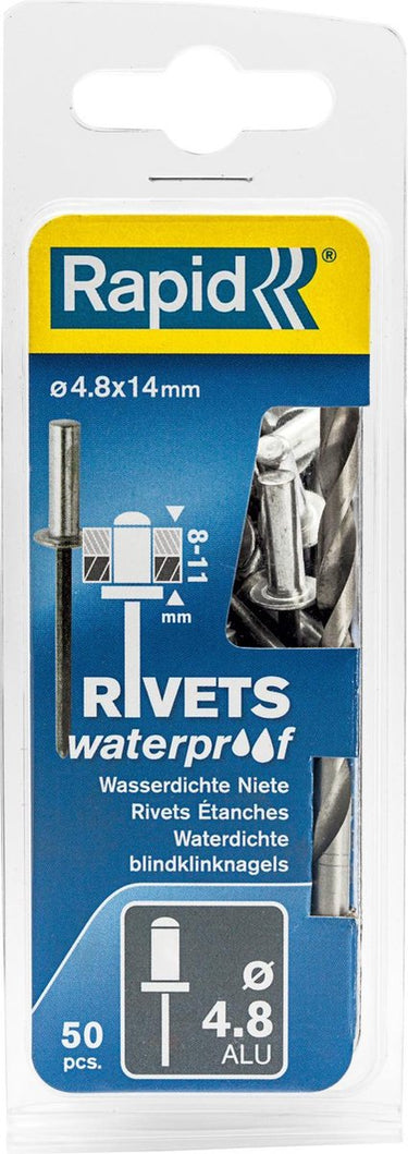 Rapid waterdichte blindklinknagel ø 4,8 x 14 mm 50 stuks + boortje
