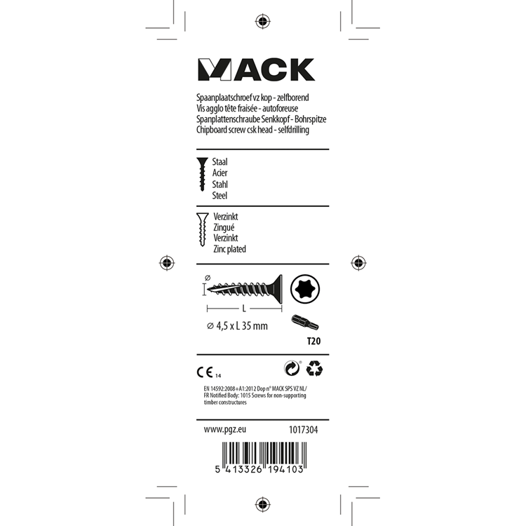 Load image into Gallery viewer, Mack 1017304 - spaanplschr.vzkop-zelfb. geelverz.16 st 4,5 x 35 mm | 10 stuks
