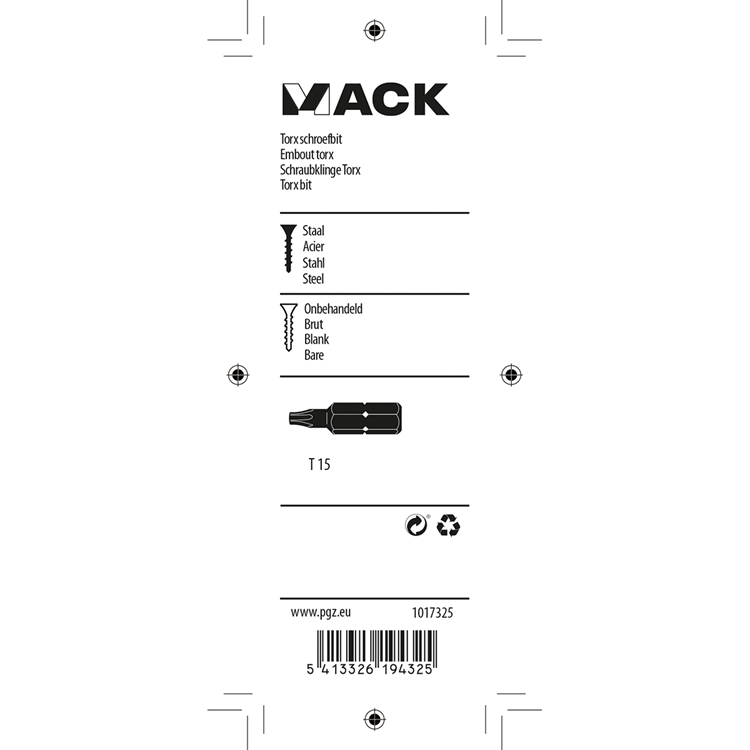 Load image into Gallery viewer, Mack 1017325 - torx schroefbit staal onbehandeld 2 st t 15 | 10 stuks
