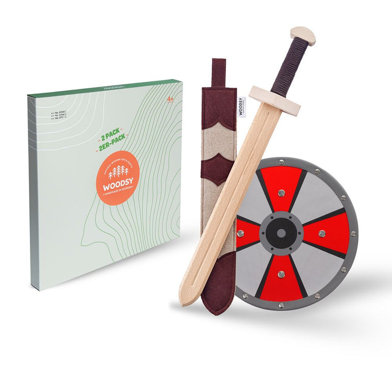 Load image into Gallery viewer, Woodsy houten set zwaard met schild. 4+
