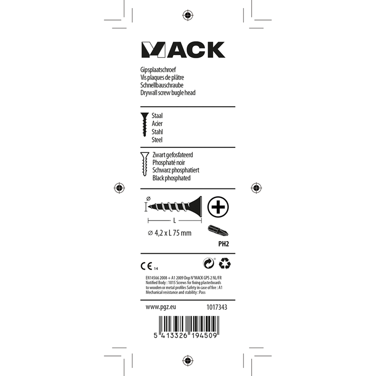 Afbeelding laden in galerijviewer, Mack 1017343 - gipsplaatschroef zwart gefosf. 10 st 4,2 x 75 mm | 10 stuks
