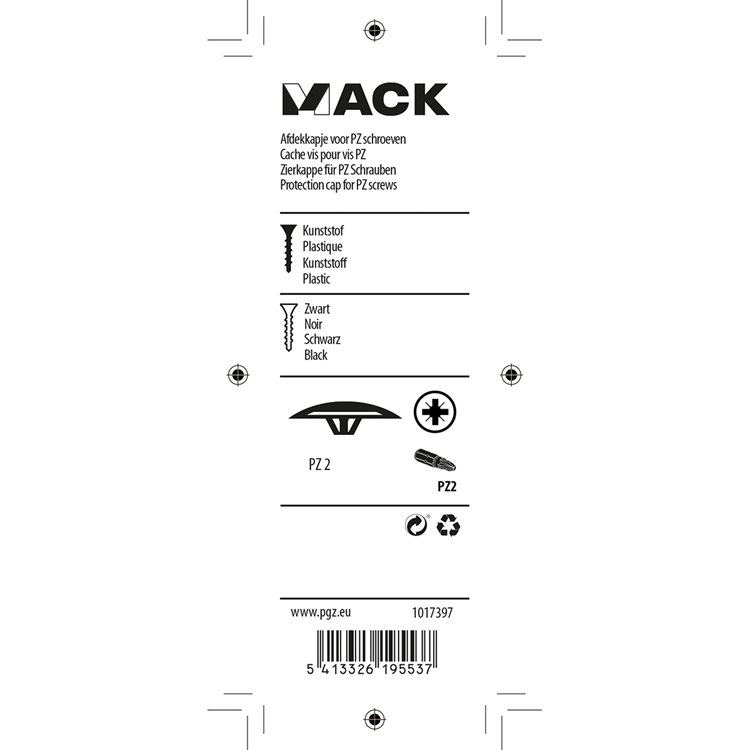 Afbeelding laden in galerijviewer, Mack 1017397 - afdekkapje vr pz schr.kunst. zwart 40 st pz 2 | 10 stuks
