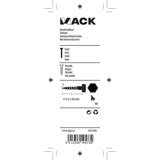 Mack 1017406 - houtdraadbout staal verzinkt 8 st 6 x 60 mm | 10 stuks