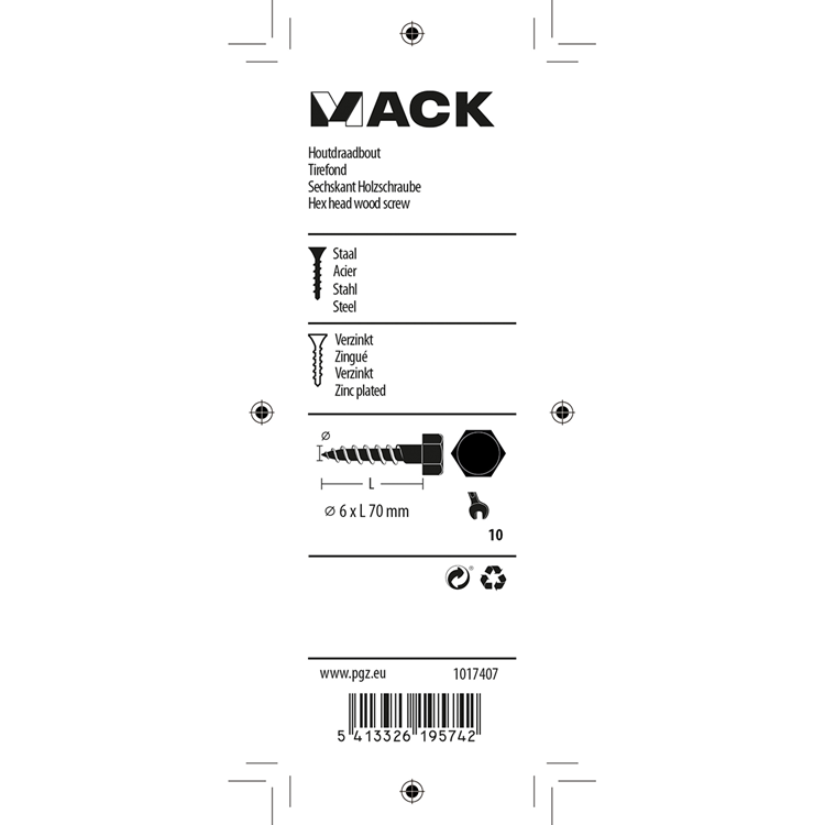 Afbeelding laden in galerijviewer, Mack 1017407 - houtdraadbout staal verzinkt 7 st 6 x 70 mm | 10 stuks
