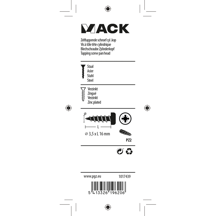 Load image into Gallery viewer, Mack 1017439 - zelftappende schroef cyl kop verz. 28st 3,5 x 16 mm | 10 stuks
