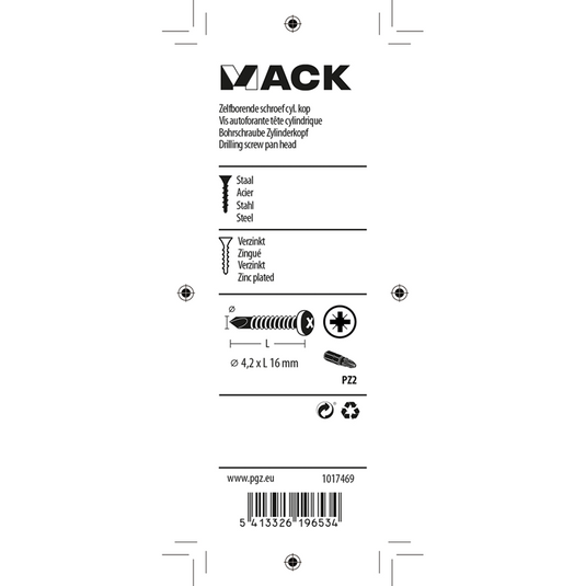 Mack 1017469 - zelfborende schroef cyl. kop verz. 28st 4,2 x 16 mm | 10 stuks