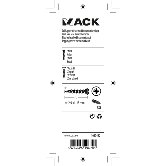 Mack 1017482 - zelftappende schroef bvk verz.38 st 2,9 x 13 mm | 10 stuks