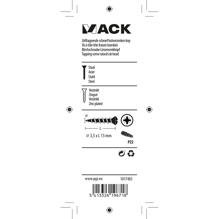 Load image into Gallery viewer, Mack 1017483 - zelftappende schroef bvk verz.30 st 3,5 x 13 mm | 10 stuks
