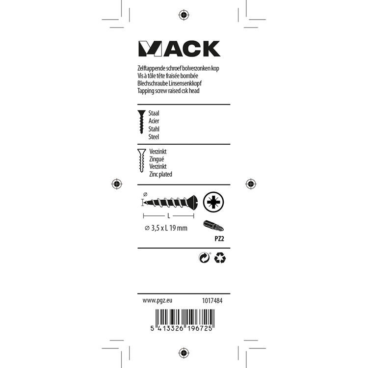 Load image into Gallery viewer, Mack 1017484 - zelftappende schroef bvk verz.22 st 3,5 x 19 mm | 10 stuks
