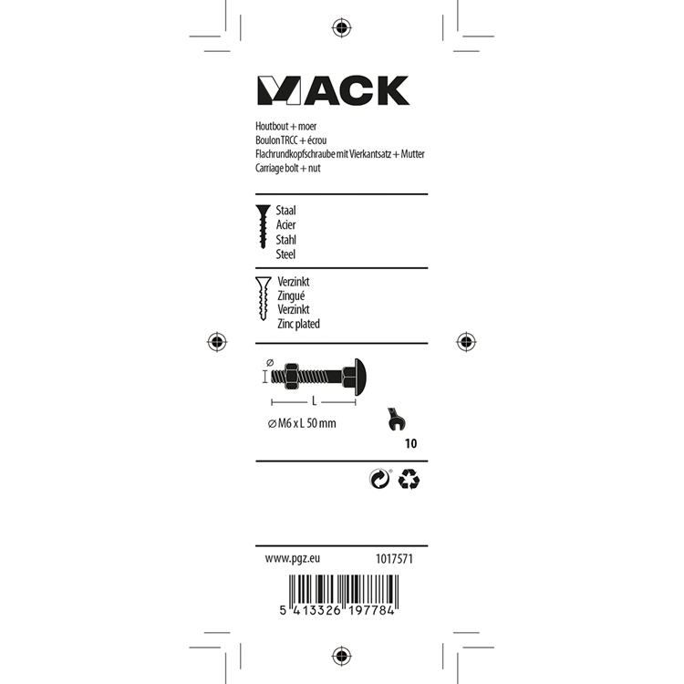 Load image into Gallery viewer, Mack 1017571 - houtbout + moer staal verzinkt7 st m6 x 50 mm | 5 stuks
