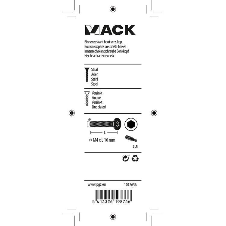 Load image into Gallery viewer, Mack 1017656 - binnenzeskant bout verz. kop verz. 12st m4x16 | 10 stuks
