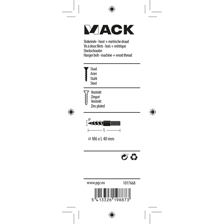 Load image into Gallery viewer, Mack 1017668 - stokeinde hout + metr. draad verz. 5 st m6x40 | 10 stuks
