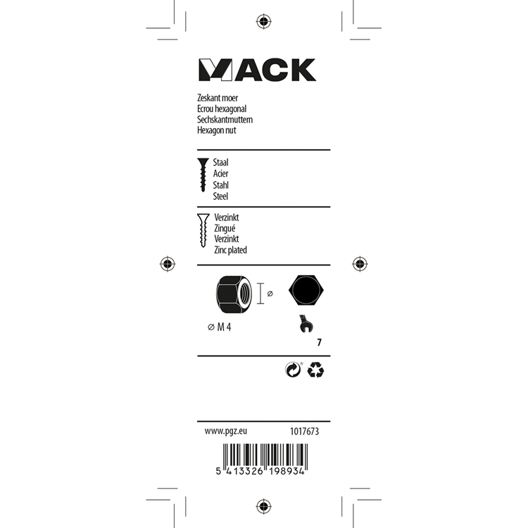 Load image into Gallery viewer, Mack 1017673 - zeskant moer staal verzinkt 50 st m 4 | 10 stuks
