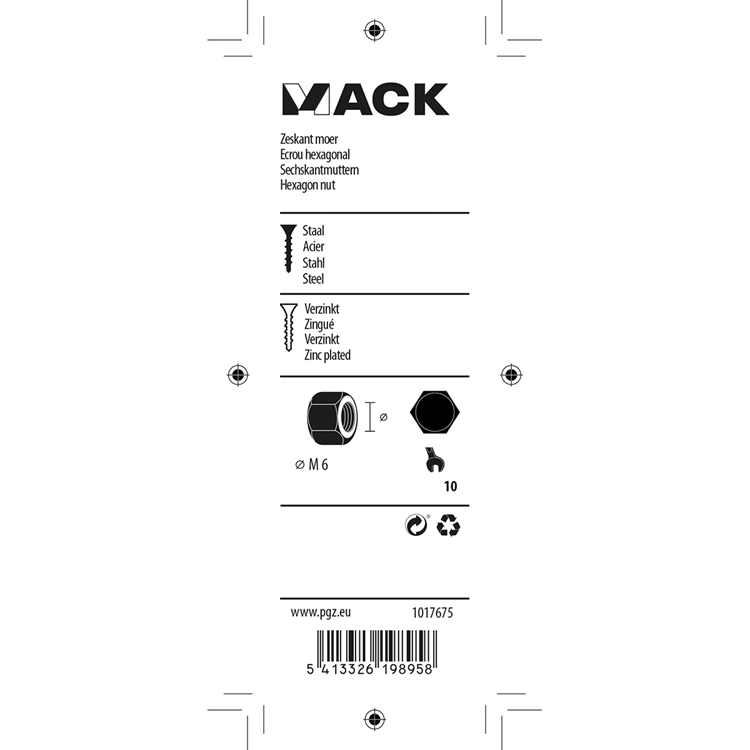 Load image into Gallery viewer, Mack 1017675 - zeskant moer staal verzinkt 30 st m 6 | 10 stuks
