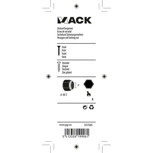 Mack 1017685 - zeskant borgmoer staal verzinkt 18 st m5 | 10 stuks